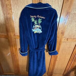 Tommy Bahama Men’s Plush Robe Navy Blue Belted Long 49" Embroidered Loungewear